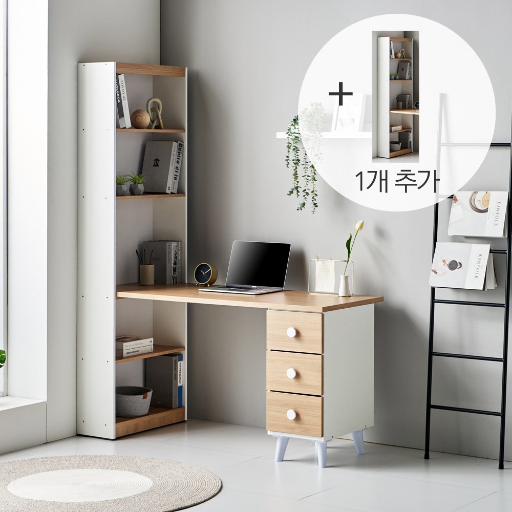 리바트 프레일 1500 전면책상 좌형 방문설치, 그레이(상판) + 화이트(책장) 상세 이미지 1