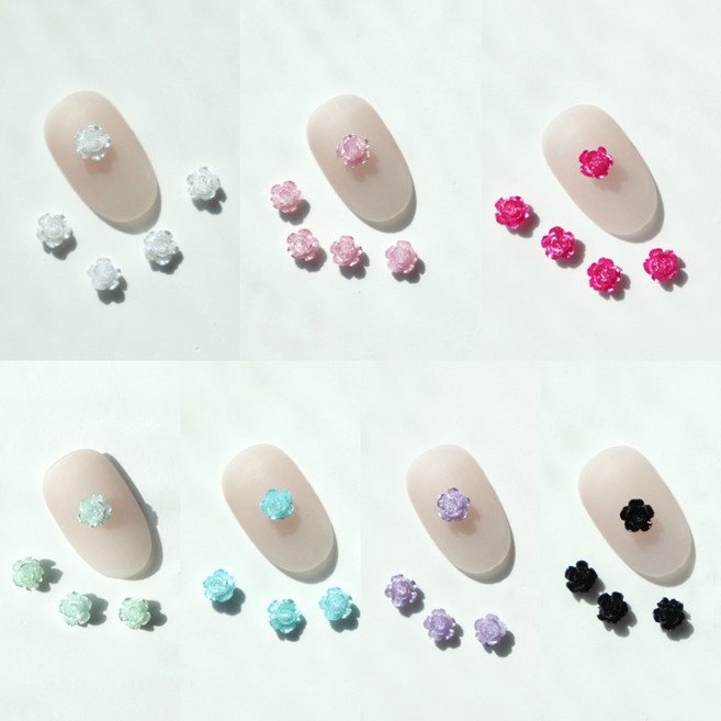 3mm 마카롱 장미 네일 파츠 (10개입) 젤네일아트 초미니 로즈 웨딩, 블랙, 1개, 블랙 (10개입)