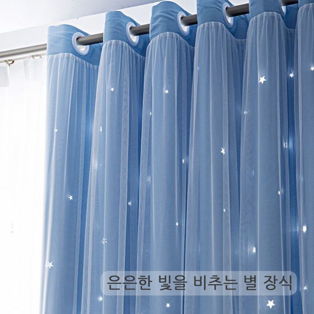 공주풍 커튼 암막커튼+레이스커튼 합쳐 세트 아일렛형 사계절 방풍 방한 단열 레이스커튼 암막커튼 상세 이미지 2