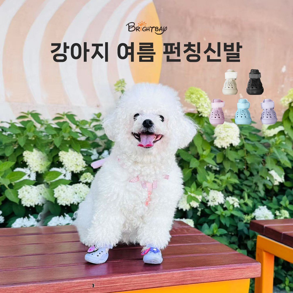 Brightbay 강아지 미끄럼방지 신발 야광 스트랩 펀칭 통기신발 장식 증정, 검은색, 4개 상세 이미지 2