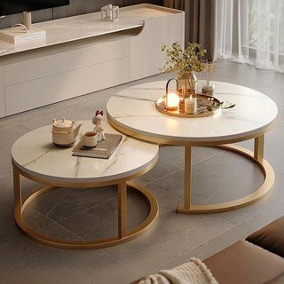 New World 거실테이블 70+50CM 원형티테이블 CJ01, 화이트+골드쿠폰할인