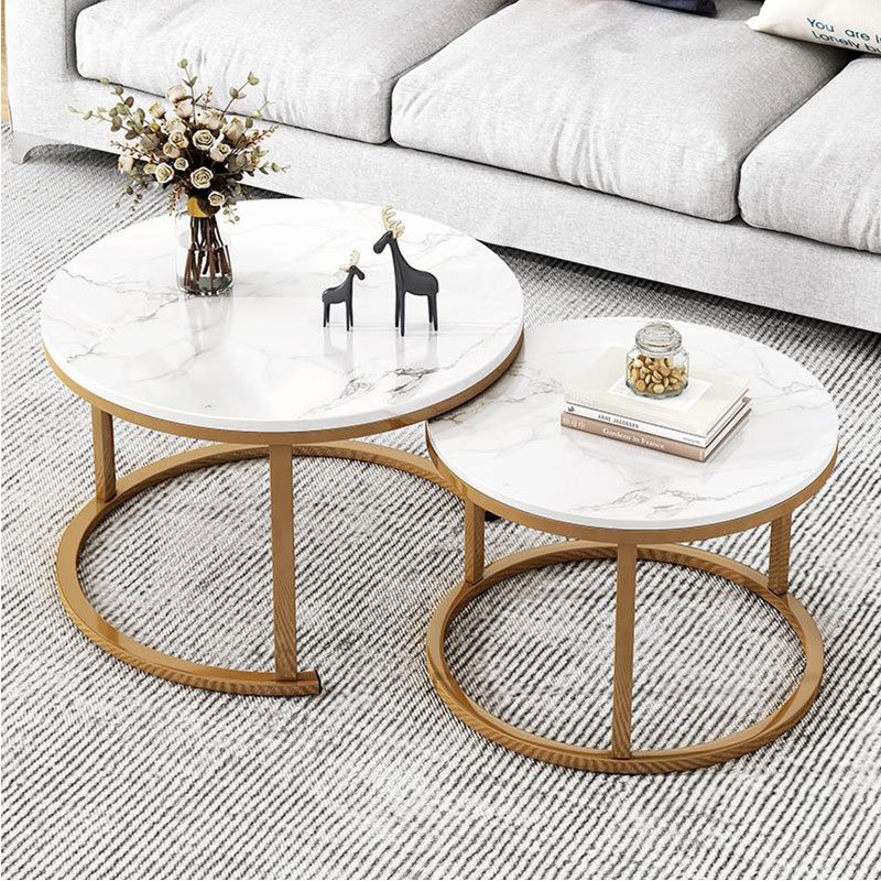 New World 거실테이블 70+50CM 원형티테이블 CJ01, 화이트+골드쿠폰할인 상세 이미지 1