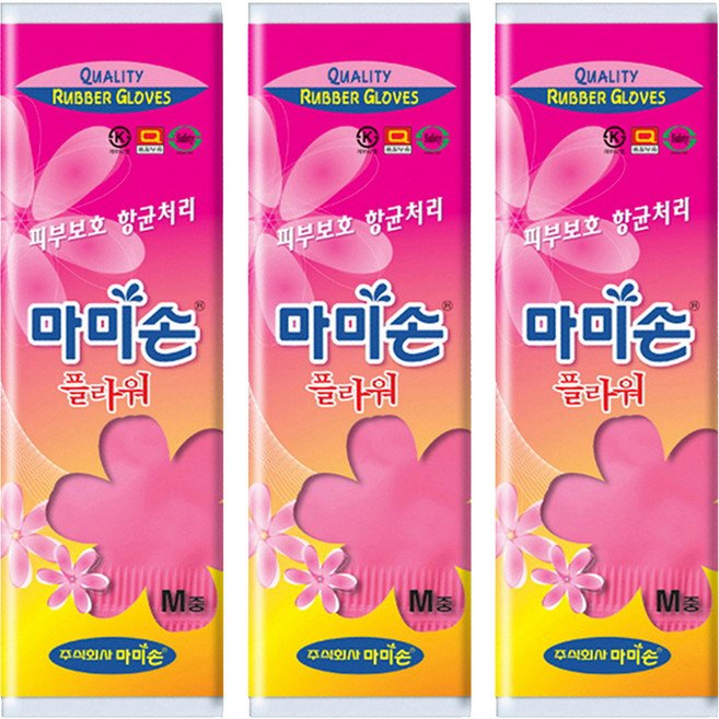 마미손 플라워 고무장갑, 중(M), 3개