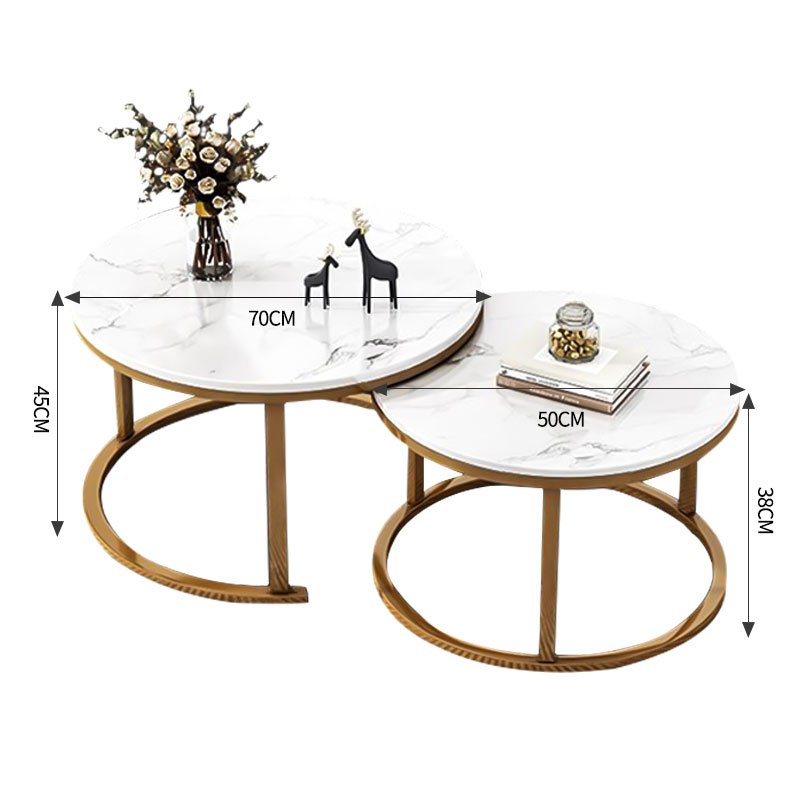New World 거실테이블 70+50CM 원형티테이블 CJ01, 화이트+골드쿠폰할인 상세 이미지 2