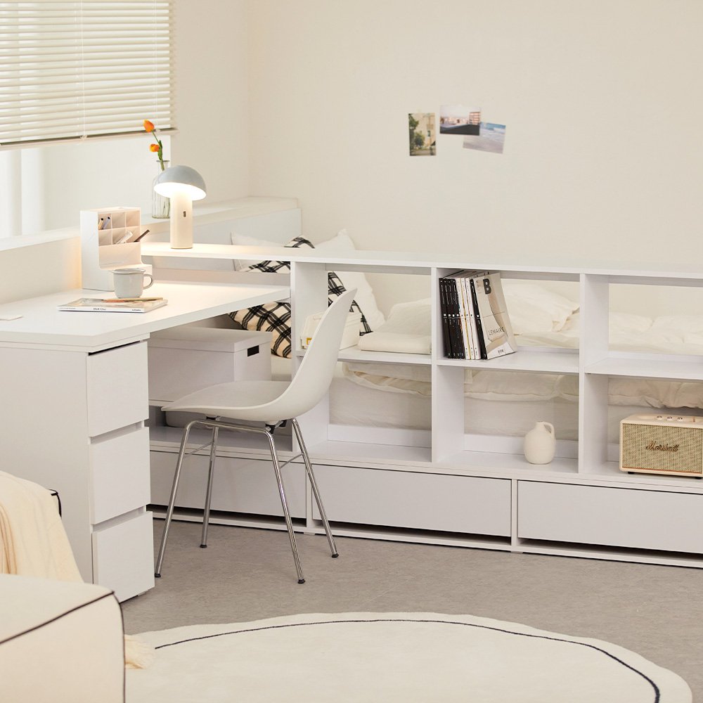 파로마 큐브A 책장형 책상포함 수납침대 슈퍼싱글 독립매트리스 (방수커버 선물), 화이트 책상형 A02 (방수커버증정)할인 상세 이미지 2