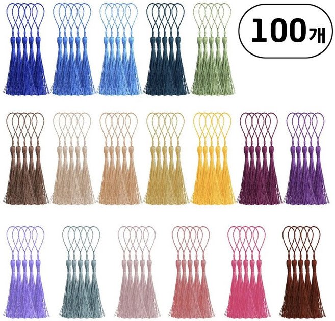 전통 태슬 노리개 장식 태슬 공예 DIY 재료 키링 가방 책갈피 장식 태슬, 100개, 베이직혼합